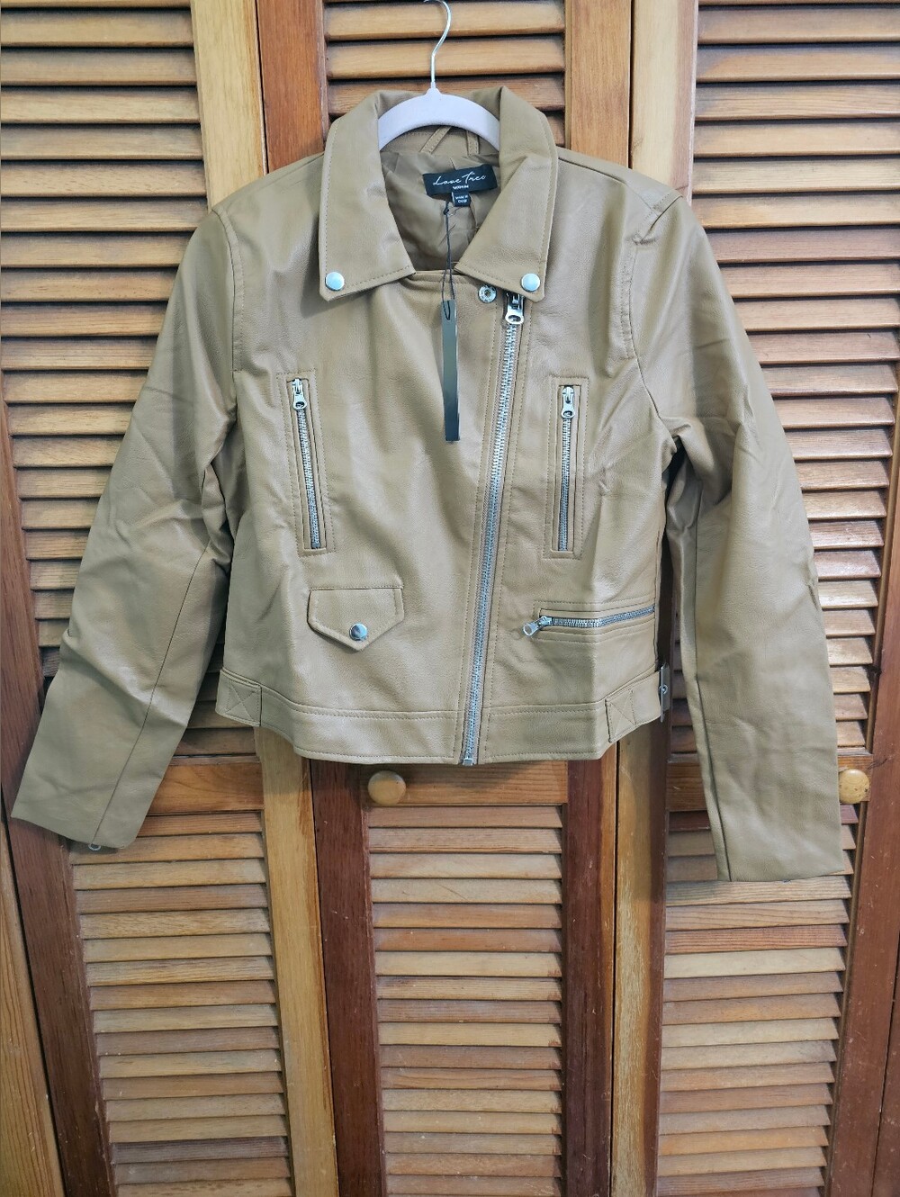 Love Tree Tan Faux Leather Moto Biker Jacket